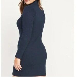Old Navy Navy Blue Ribbed Knit Mock Neck Long Sleeve Bodycon Mini Dress L